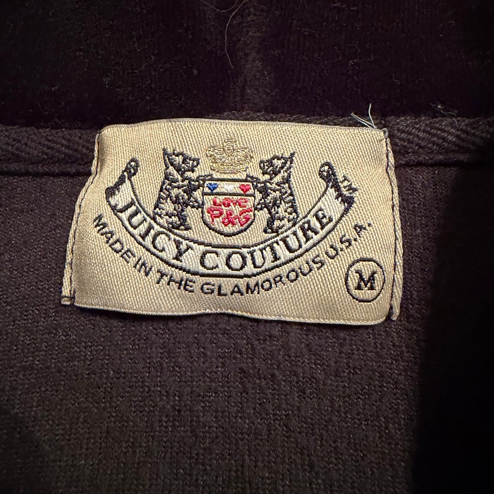 Juicy Couture Vintage Black Velour‎ Zip Up Hoodie Style 10740 Medium Y2K Repair